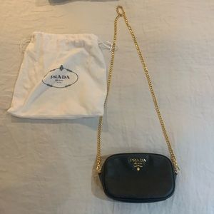 Prada saffiano leather belt bag and chain link crossbody